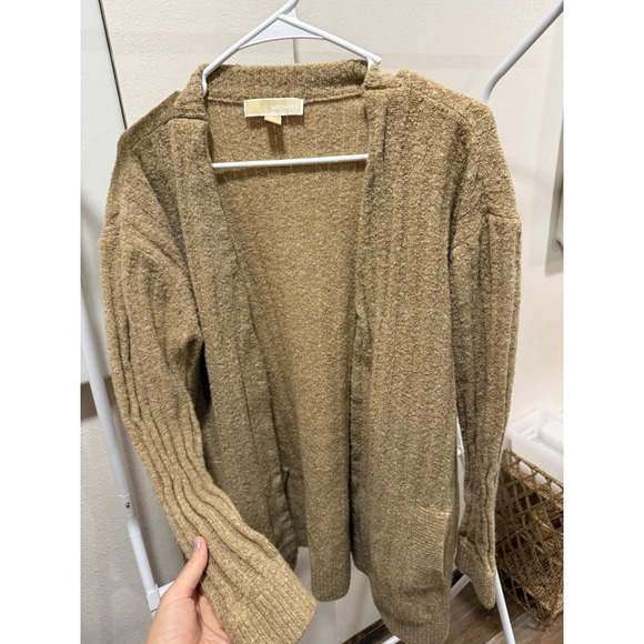 Michael Kors Sweaters - Michael Kors Womens Tan Ribbed Boucle Open Front Cardigan Sweater Size M